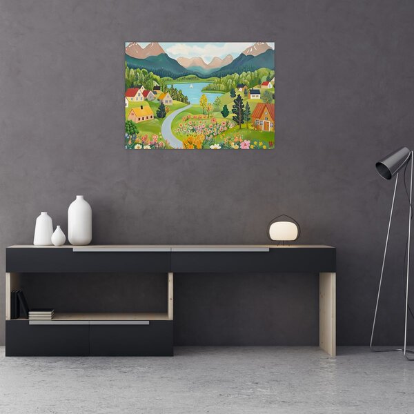 Obraz - Wioska w górach (70x50 cm)