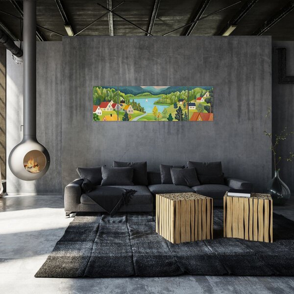 Obraz - Wioska w górach (170x50 cm)