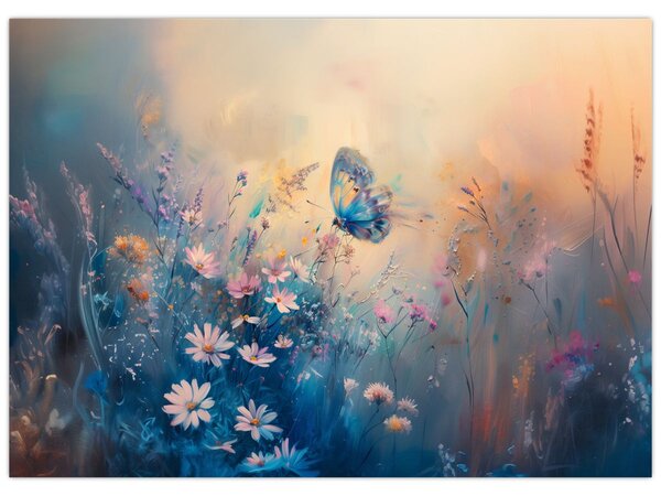 Obraz - Łąka z motylem (70x50 cm)