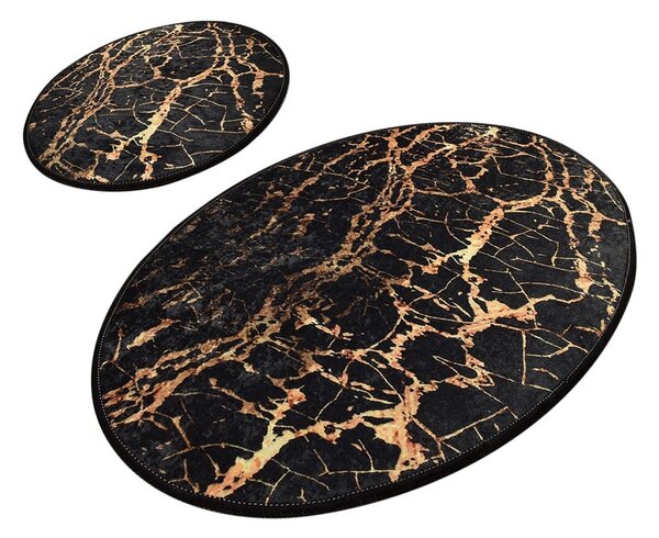 Zestaw 2 czarnych owalnych dywaników łazienkowych Foutastic Gold Marble