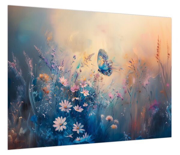 Obraz - Łąka z motylem (70x50 cm)