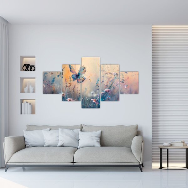 Obraz - Łąka z motylem II (125x70 cm)