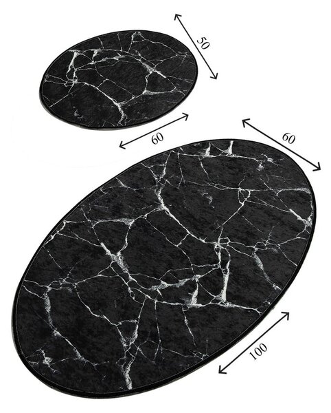 Zestaw 2 czarnych owalnych dywaników łazienkowych Foutastic Marble