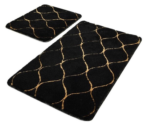 Zestaw 2 czarnych prostokątnych dywaników łazienkowych Foutastic Gold Wave