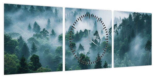 Obraz - Las we mgle (z zegarem) (90x30 cm)
