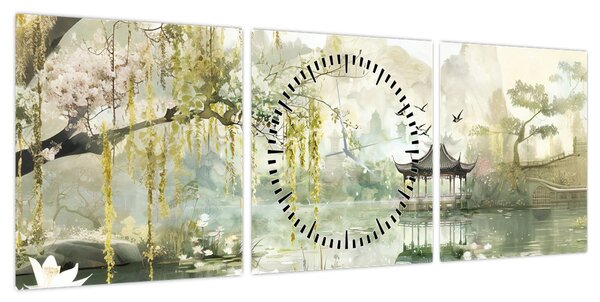 Obraz - Chińskie jezioro (z zegarem) (90x30 cm)