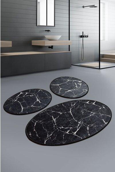 Zestaw 3 czarnych owalnych dywaników łazienkowych Foutastic Marble