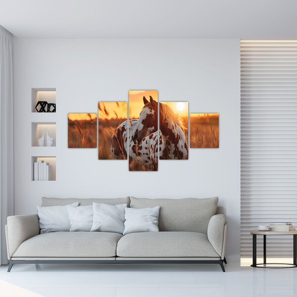 Obraz - Koń o zachodzie słońca (125x70 cm)