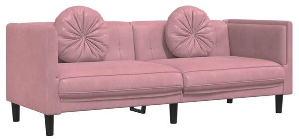 Sofa 3-osobowa z poduszkami, rÃ³Å¼owa, aksamit