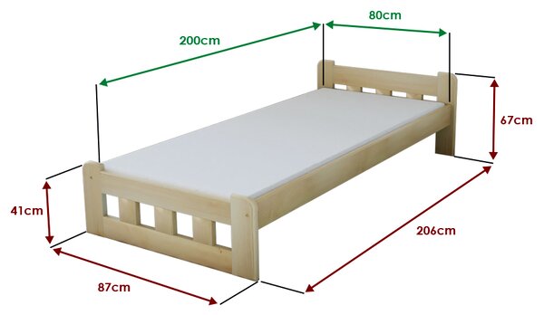 Łóżko Naomi podwyższone 80 x 200 cm, dąb Stelaż: Ze stelażem listwowym rolowanym elastycznym, Materac: Bez materaca