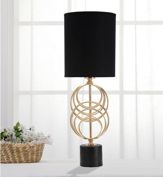 Lampa stołowa w czarno-złotym kolorze z tekstylnym kloszem (wys. 58,5 cm) Circly – Mauro Ferretti