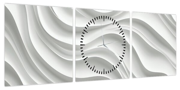 Obraz - 3D białe fale (z zegarem) (90x30 cm)