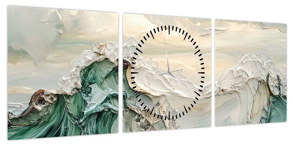 Obraz - 3D abstrakcja morza (z zegarem) (90x30 cm)
