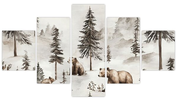 Obraz - Las z niedźwiedziami (125x70 cm)