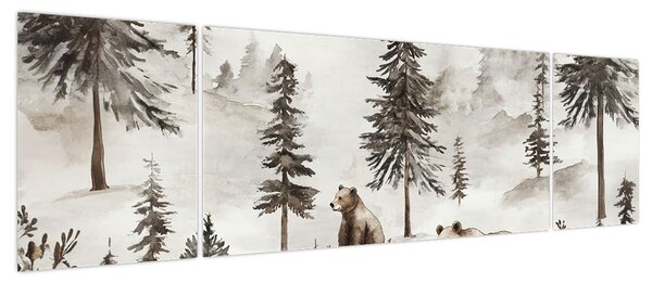 Obraz - Las z niedźwiedziami (170x50 cm)