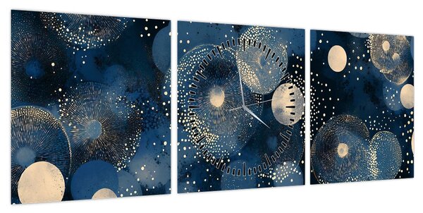 Obraz - Niebiesko-złote pierścienie (z zegarem) (90x30 cm)