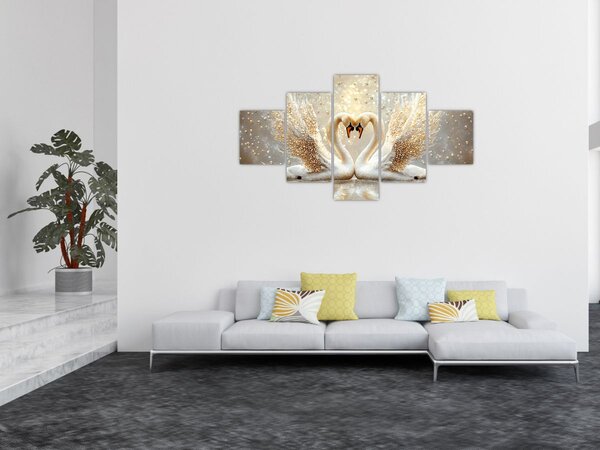 Obraz - Złote łabędzie (125x70 cm)