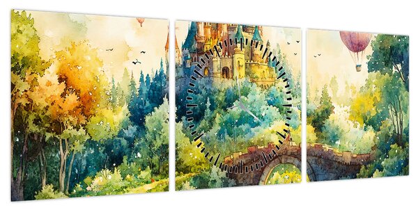 Obraz - Baśniowy zamek (z zegarem) (90x30 cm)