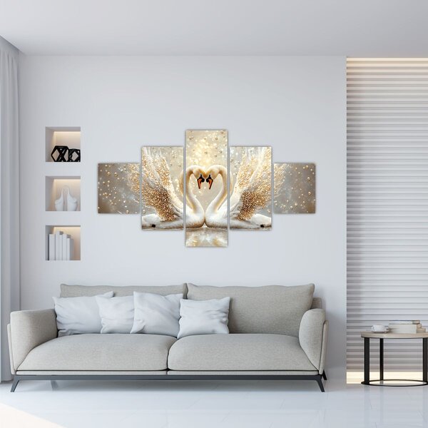 Obraz - Złote łabędzie (125x70 cm)