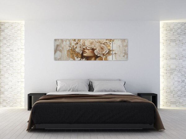 Obraz - Dziewczyna z różami (170x50 cm)