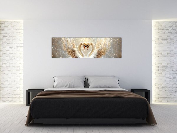 Obraz - Złote łabędzie (170x50 cm)