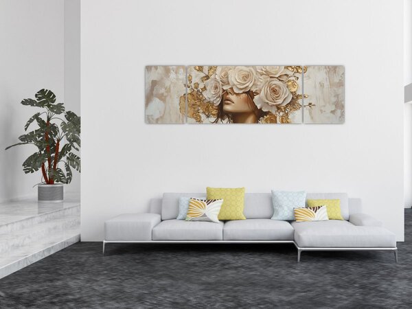 Obraz - Dziewczyna z różami (170x50 cm)
