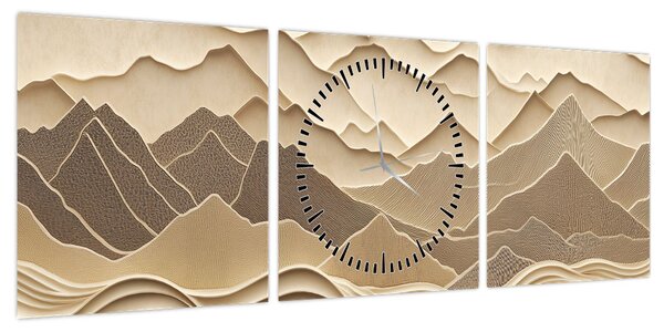 Obraz - 3D linie gór (z zegarem) (90x30 cm)
