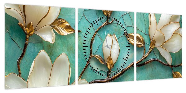Obraz - 3D magnolie (z zegarem) (90x30 cm)