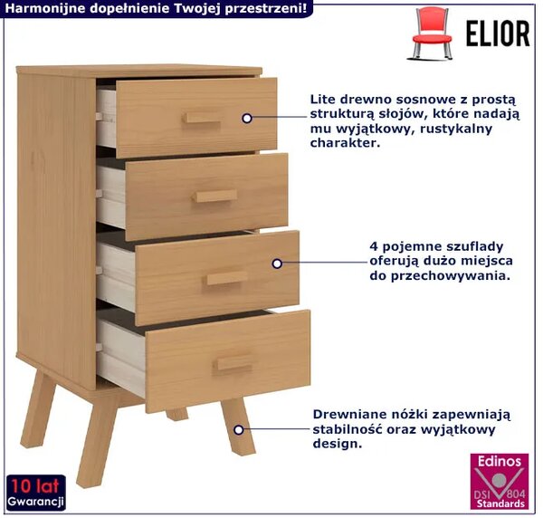 Sosnowa szafka nocna z 4 szufladami Z3-S20