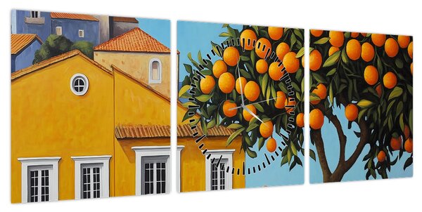 Obraz - Drzewo pomarańczowe (z zegarem) (90x30 cm)