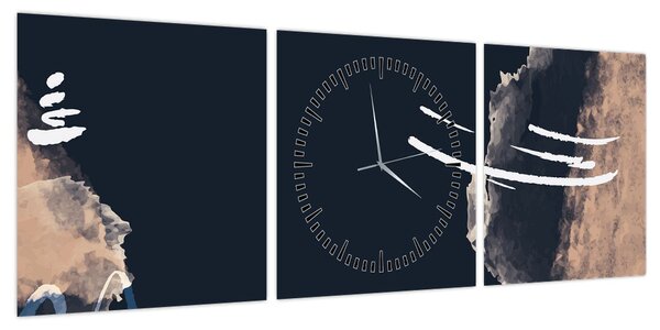 Obraz - Ciemnoniebieska abstrakcja (z zegarem) (90x30 cm)