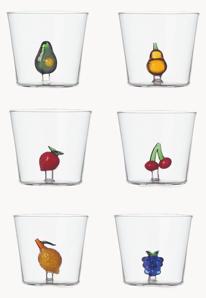 Komplet ręcznie wykonanych szklanek ze szkła borokrzemowego Fruits & Flowers, 6 elem