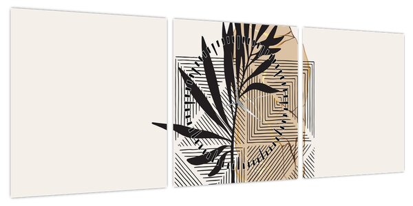 Obraz - Abstrakcja z tropikalnymi liśćmi N⁰1 (z zegarem) (90x30 cm)