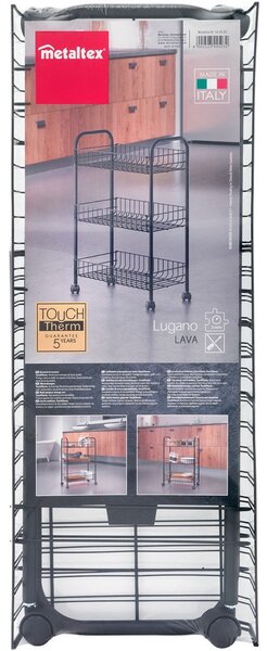 Czarny wózek ze stali nierdzewnej Metaltex Lugano Lava