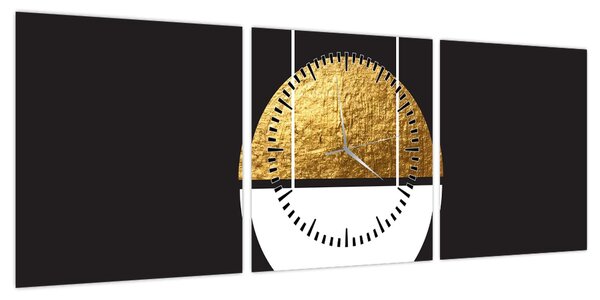 Obraz - Abstrakcja złoto i czerń N⁰1 (z zegarem) (90x30 cm)