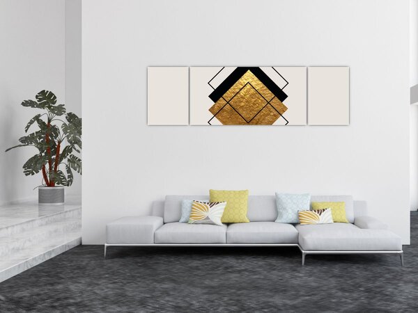 Obraz - Abstrakcja złoto-biała N⁰1 (170x50 cm)