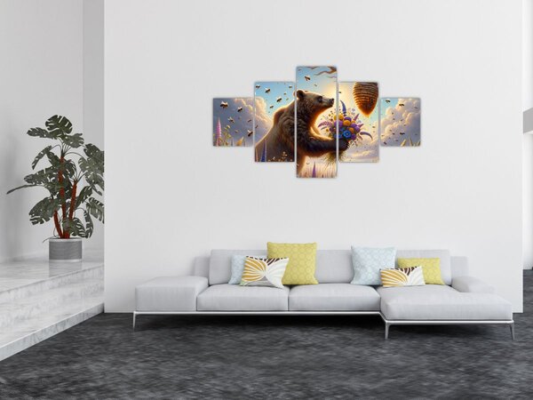 Obraz - Niedźwiedź i pszczoły (125x70 cm)