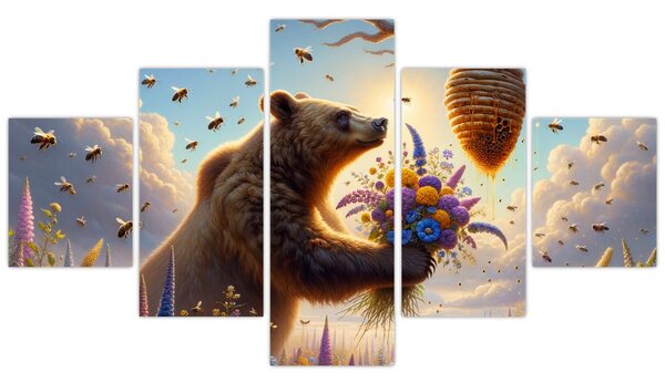 Obraz - Niedźwiedź i pszczoły (125x70 cm)