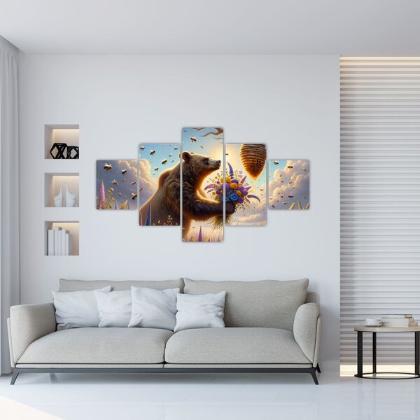 Obraz - Niedźwiedź i pszczoły (125x70 cm)