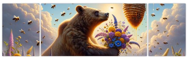 Obraz - Niedźwiedź i pszczoły (170x50 cm)