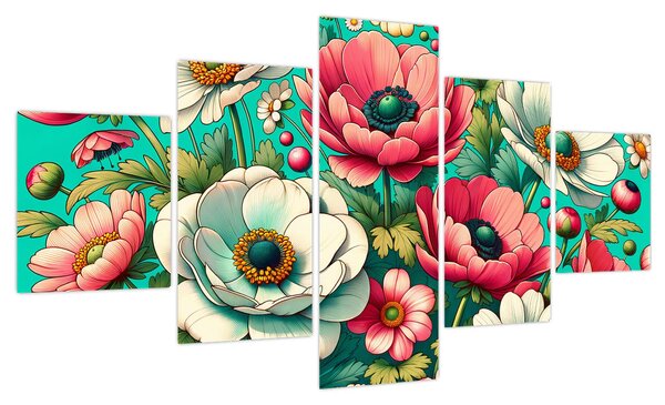 Obraz - Kwiaty na niebieskim tle (125x70 cm)