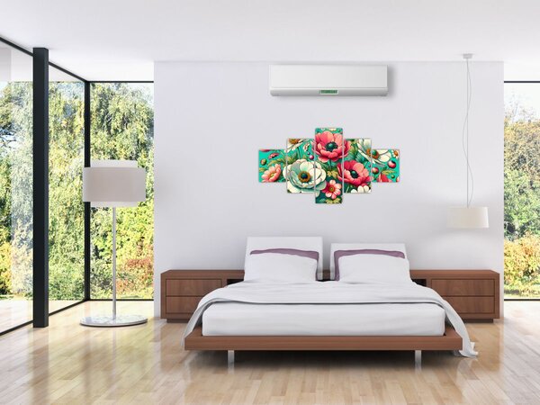 Obraz - Kwiaty na niebieskim tle (125x70 cm)