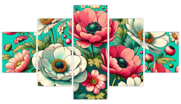 Obraz - Kwiaty na niebieskim tle (125x70 cm)