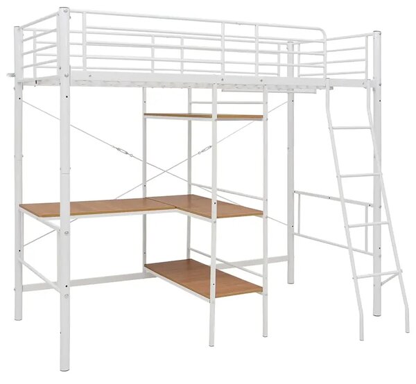 Białe metalowe łóżko z biurkiem i regałem 90x200 cm R7-Z44