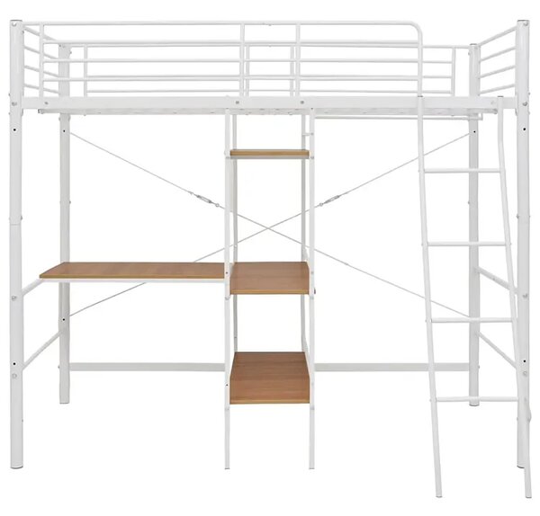 Białe metalowe łóżko z biurkiem i regałem 90x200 cm R7-Z44