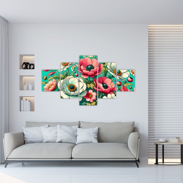Obraz - Kwiaty na niebieskim tle (125x70 cm)