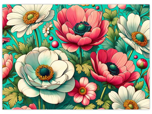 Obraz - Kwiaty na niebieskim tle (70x50 cm)