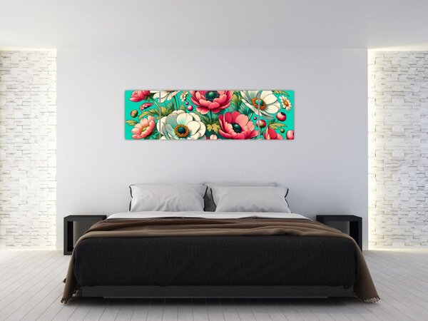 Obraz - Kwiaty na niebieskim tle (170x50 cm)