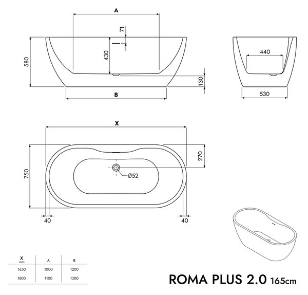 Wolnostojąca wanna ROMA PLUS 2.0