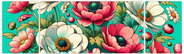 Obraz - Kwiaty na niebieskim tle (170x50 cm)